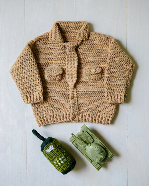 Crochet Kit for Baby Marine Uniform Sweater and Radio-Shaped Baby Rattle