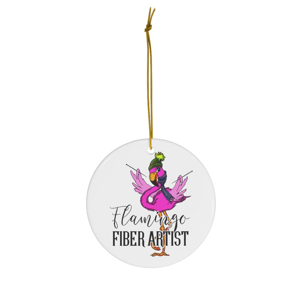 Flamingo Fiber Artist Ceramic Christmas Tree Ornament