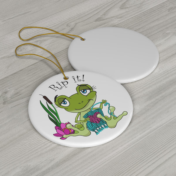Rip It! Frog Ceramic Ornament