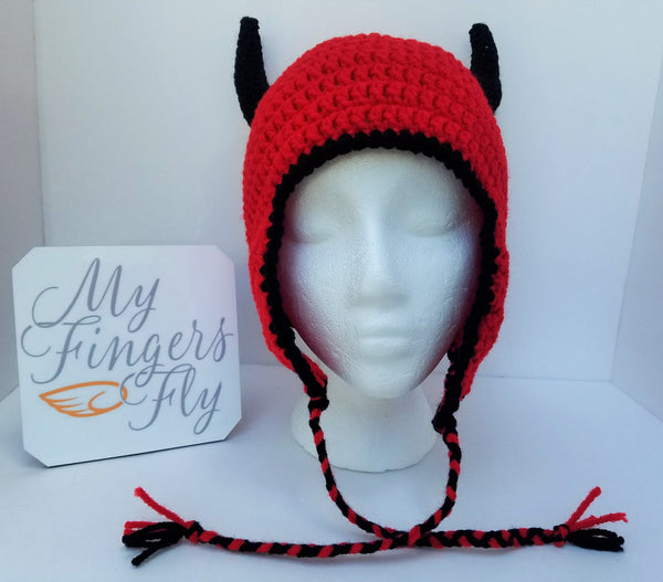 Devil Horned Earflap Hat Crochet Pattern (adult size)