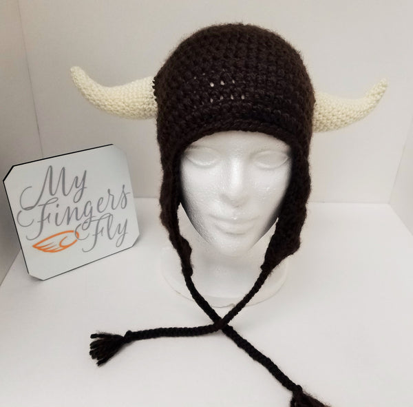 Buffalo Horned Earflap Hat Crochet Pattern (adult size)