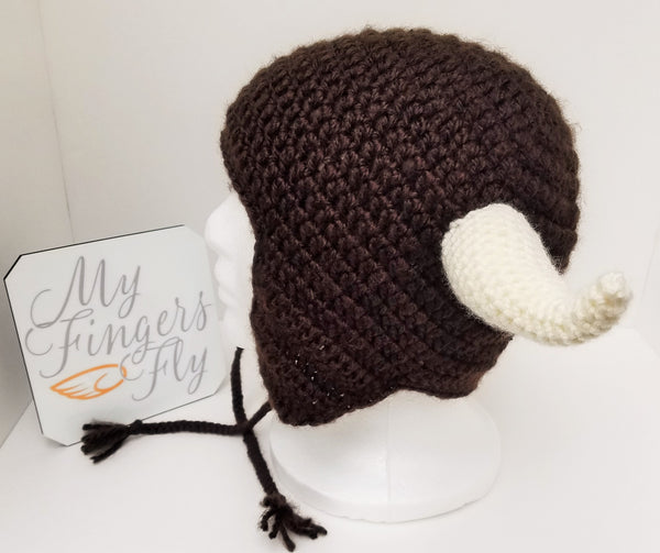 Buffalo Horned Earflap Hat Crochet Pattern (adult size)