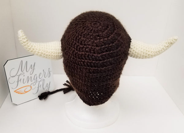 Buffalo Horned Earflap Hat Crochet Pattern (adult size)