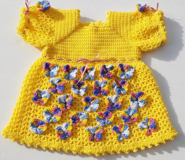 Butterfly Baby Girl Dress Crochet Pattern, Size 3 months, 6 months, and 9-12 months