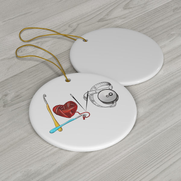 Love Crochet Ceramic Christmas Ornament