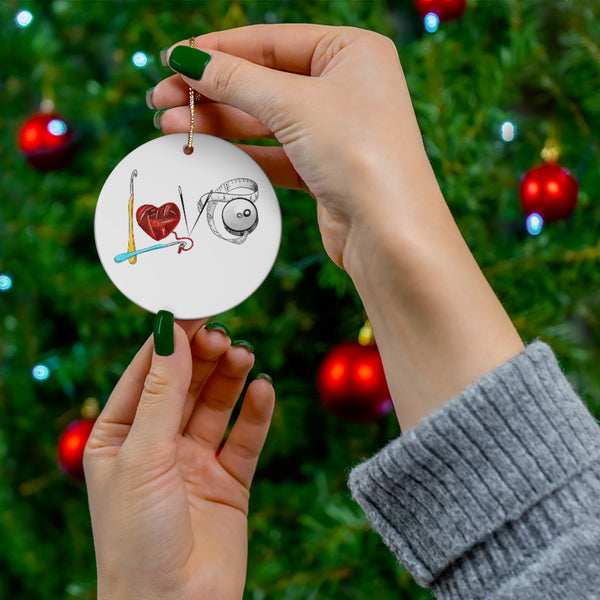 Love Crochet Ceramic Christmas Ornament