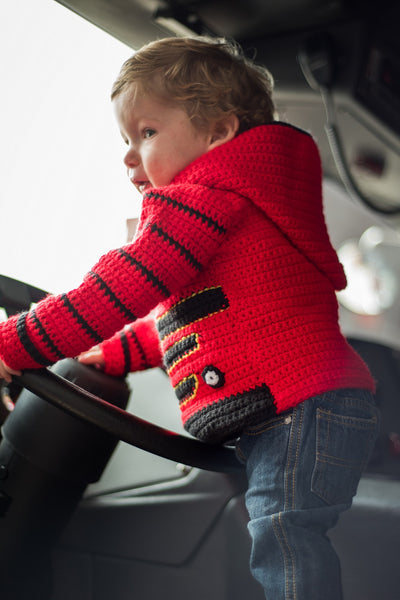 Train Engine Toddler Hoodie Crochet Kit - Sizes 2 and 4 - Hoodie Zips up the Back