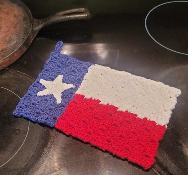 C2C Crochet Pattern, Texas Flag Potholder