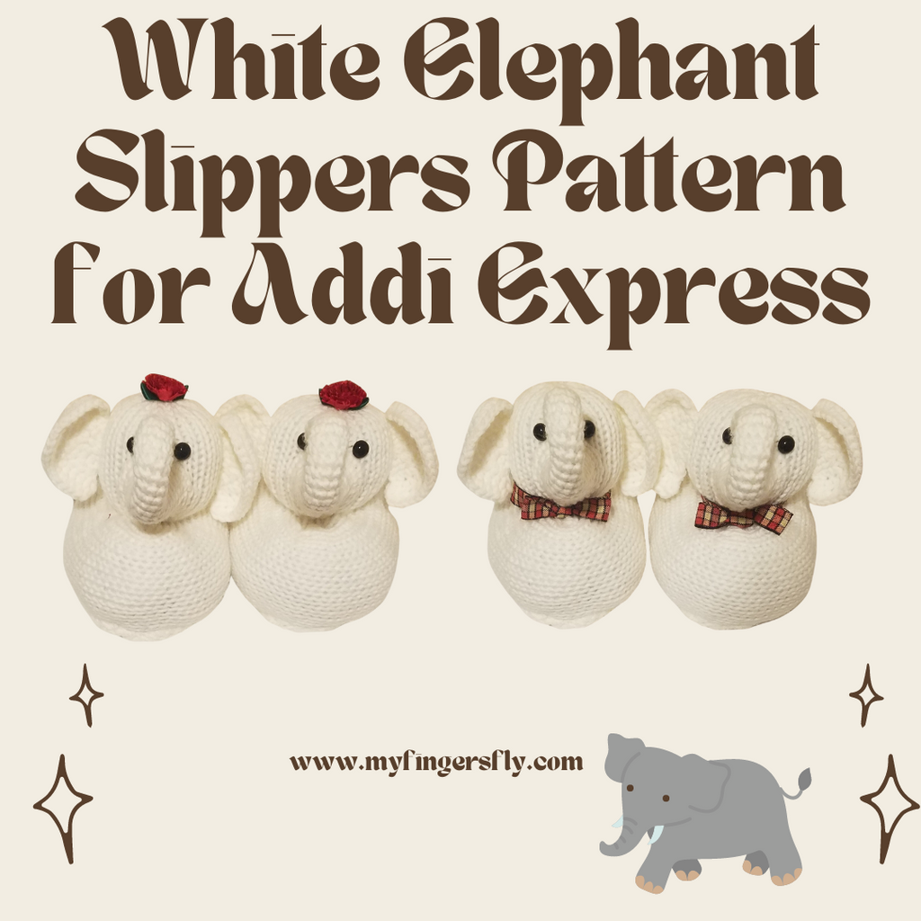 White Elephant Christmas Slippers Pattern for Addi Pro - Ladies' Size 6-7
