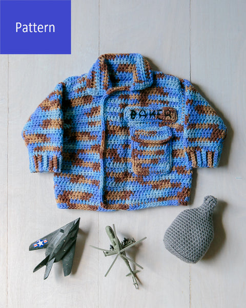 Baby Air Force Sweater and Canteen Baby Rattle Crochet Pattern