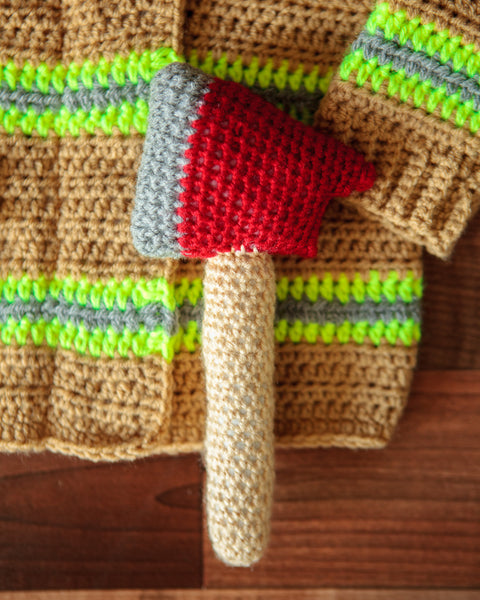 Baby Firefighter Sweater Crochet Pattern with Axe Rattle Crochet Pattern