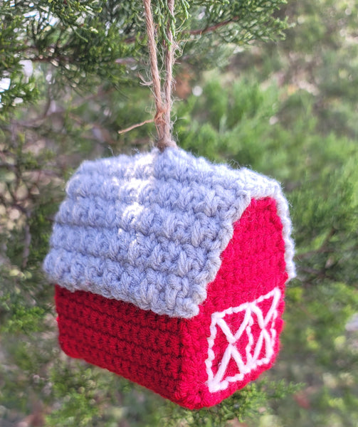 Crochet Pattern Little Red Barn Christmas Ornament, Farmhouse Christmas Decor