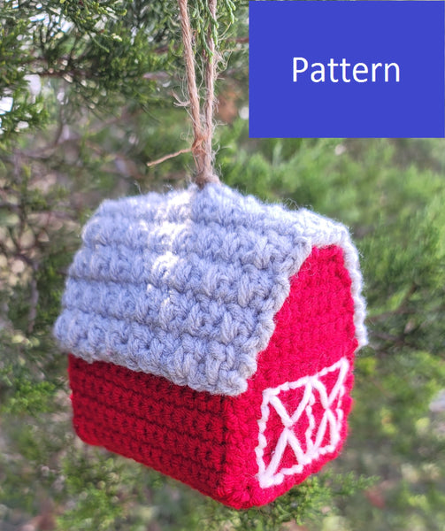 Crochet Pattern Little Red Barn Christmas Ornament, Farmhouse Christmas Decor