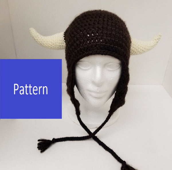Buffalo Horned Earflap Hat Crochet Pattern (adult size)
