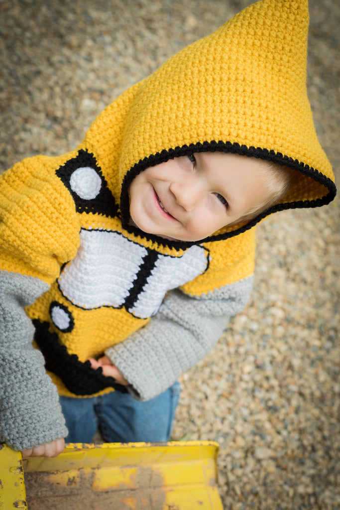 Bulldozer Toddler Hoodie Crochet Pattern Sizes and Hoodie