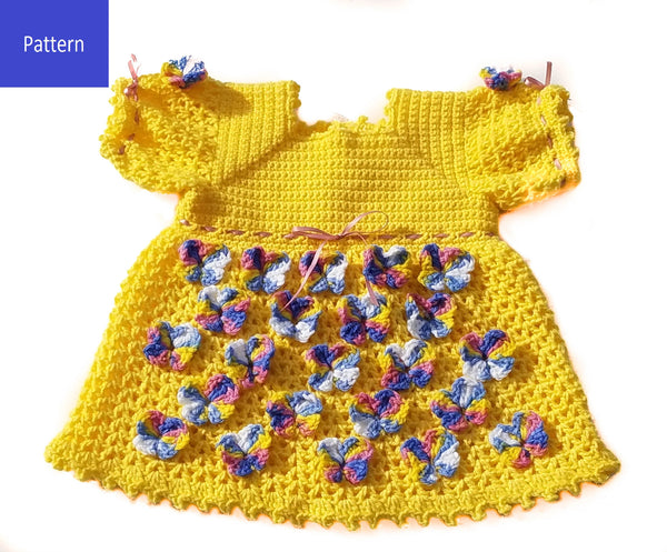 Butterfly Baby Girl Dress Crochet Pattern, Size 3 months, 6 months, and 9-12 months