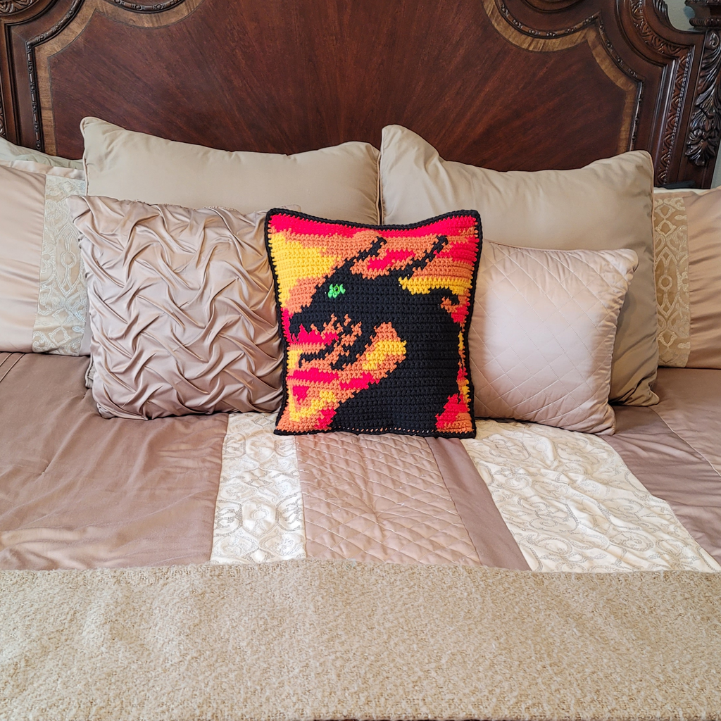 Dragon at Sunset Pillow Sham Crochet Pattern My Fingers Fly