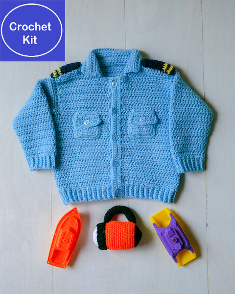 Crochet Kit for Baby Coastal Military Sweater and Flashlight Baby Rattle