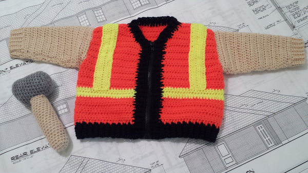 Construction Worker Baby Sweater Crochet Pattern - Take Baby to Work Day Sweater Crochet Pattern