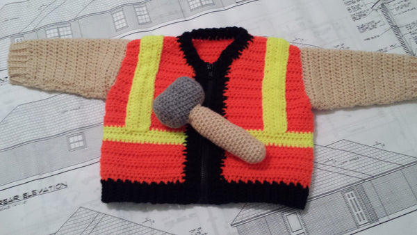 Construction Worker Baby Sweater Crochet Pattern - Take Baby to Work Day Sweater Crochet Pattern