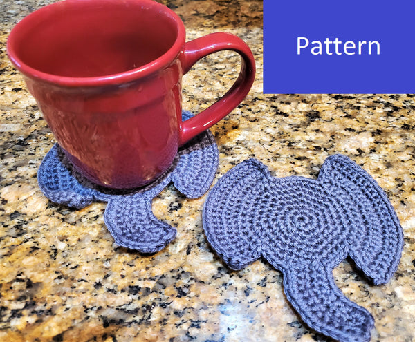 Elephant Coaster Crochet Pattern with Bonus Elephant Ornaments, Earrings, Necklace, Bracelet, Applique Patterns