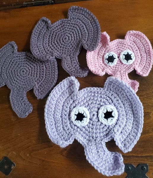 Elephant Coaster Crochet Pattern with Bonus Elephant Ornaments, Earrings, Necklace, Bracelet, Applique Patterns