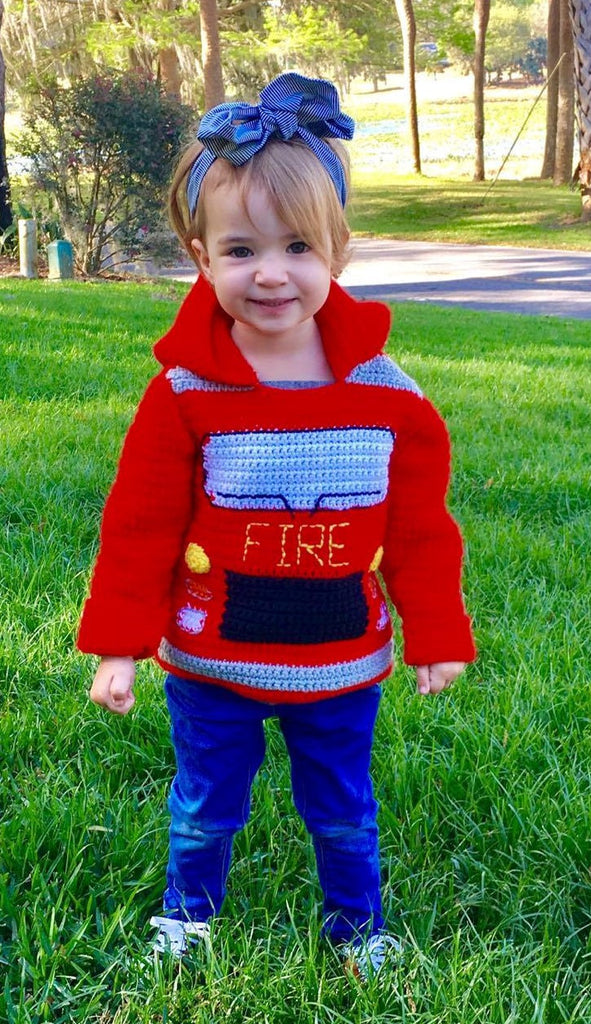 Fire Truck Toddler Hoodie Sweater Crochet Pattern