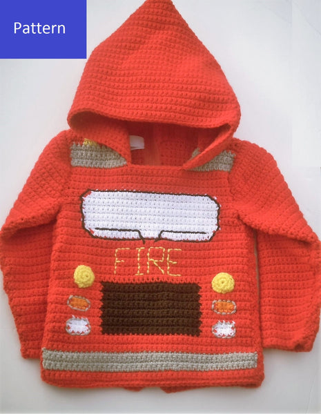 Fire Truck Toddler Hoodie Sweater Crochet Pattern