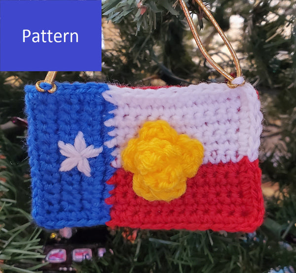 Texas Flag Christmas Tree Ornament Crochet Pattern - Yellow Rose of Texas Ornament Pattern