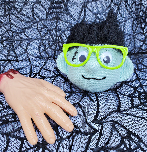 Frankenstein Monster Eyeglass Holder, Hand Crocheted