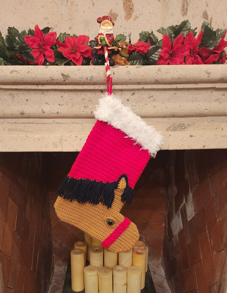 Christmas Crochet Pattern, Horse Christmas Stocking