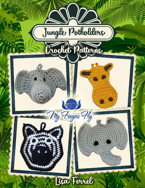 Jungle Potholder Crochet Patterns Ebook - Elephant Potholder, Elephant Panhandler, Zebra Potholder, Giraffe Potholder