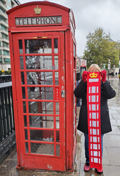 London Phone Booth Scarf, Handmade Crochet