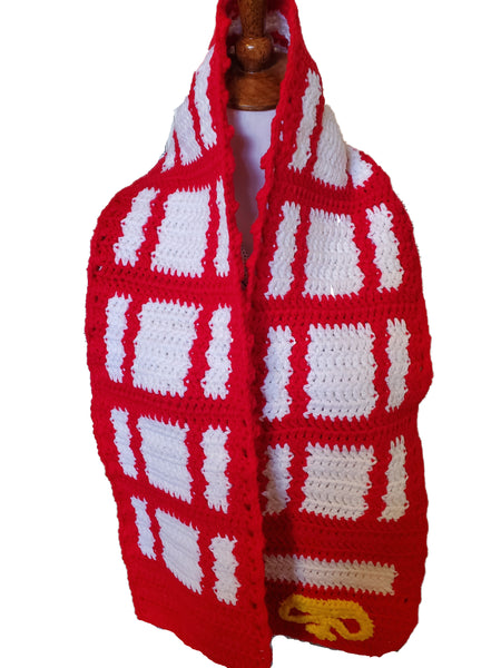 London Phone Booth Scarf, Handmade Crochet