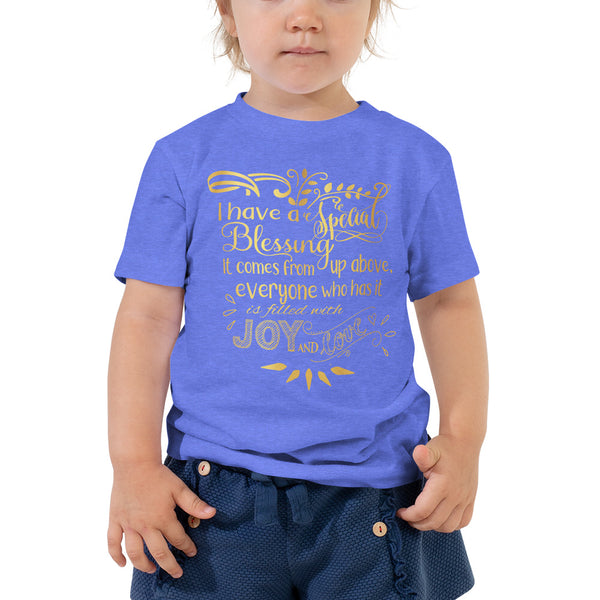 "I Have a Special Blessing" Toddler Short Sleeve Tee (Gold Text)