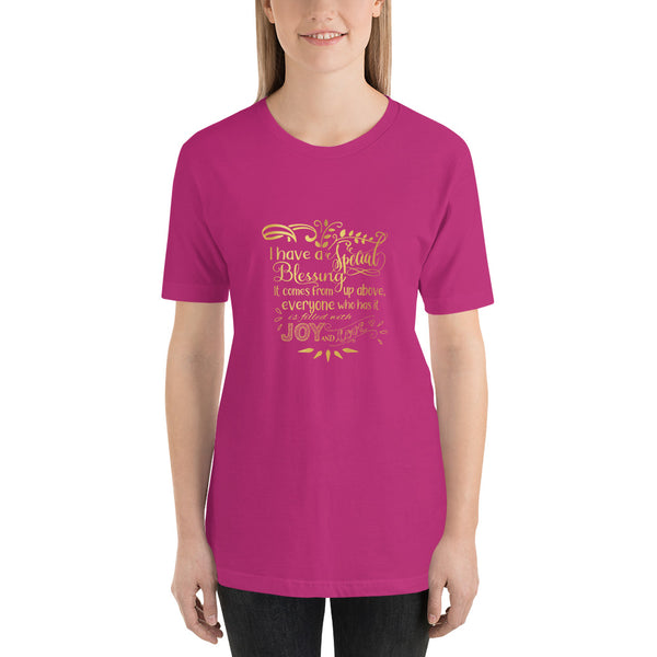 "I Have a Special Blessing" Short-Sleeve Unisex T-Shirt (Gold Text)