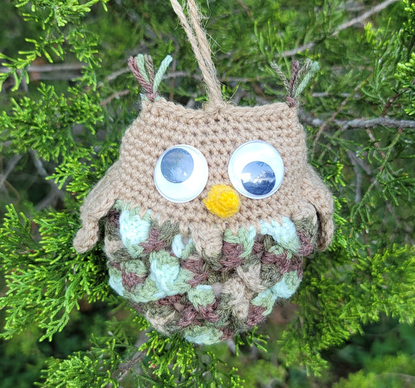 Crochet Pattern Owl Christmas Ornament, Crocodile Stitch Owl Crochet Pattern