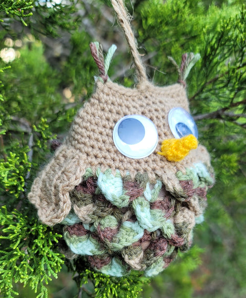 Crochet Pattern Owl Christmas Ornament, Crocodile Stitch Owl Crochet Pattern