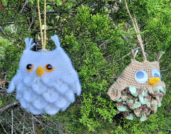 Crochet Pattern Owl Christmas Ornament, Crocodile Stitch Owl Crochet Pattern