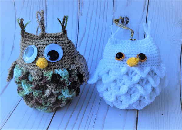 Crochet Pattern Owl Christmas Ornament, Crocodile Stitch Owl Crochet Pattern