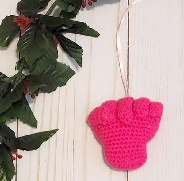 Pink Power Fist Christmas Tree Ornament Crochet Pattern