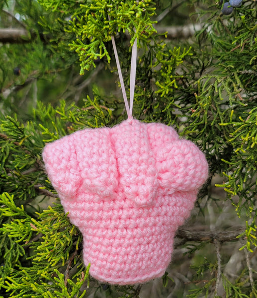 Pink Power Fist Christmas Tree Ornament Crochet Pattern