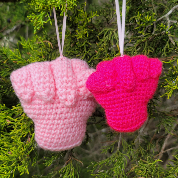 Pink Power Fist Christmas Tree Ornament Crochet Pattern