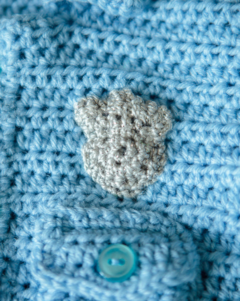 Baby Police Uniform Sweater plus Donut-Shaped Rattle Crochet Kit - size NB to 3 mth, 3-6 mth, or 9-12 mth