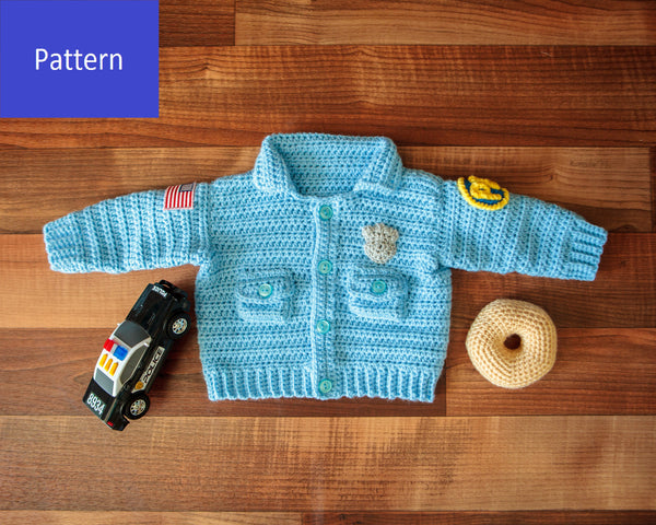 Baby Police Officer Sweater Crochet Pattern, Take Baby to Work Day Sweater Crochet Pattern