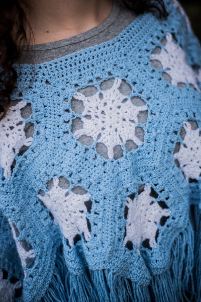 Girls' Snowflake Poncho Crochet Pattern, Girls' size 8/10, Girls' size 12/14, and Ladies' size Medium