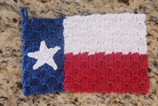 C2C Crochet Pattern, Texas Flag Potholder