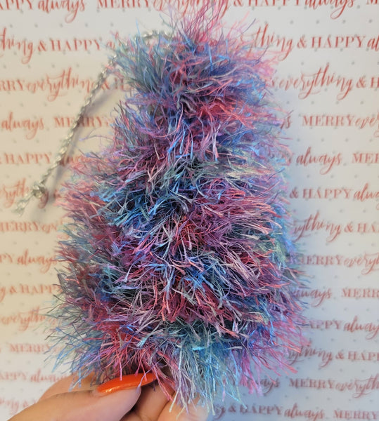 Crochet Pattern Pastel Christmas Tree Ornament, Eyelash Yarn Christmas Tree Decoration