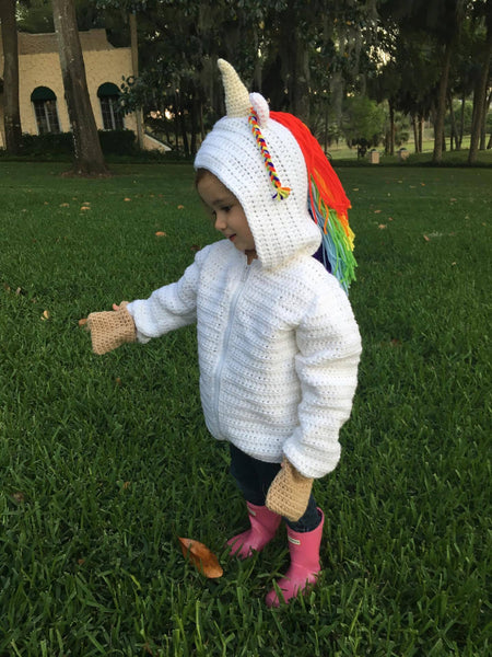 Unicorn Hoodie Crochet Pattern - Children's Sizes 4, 6, and 8