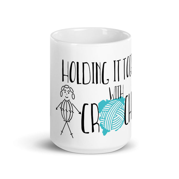 Holding it Together with Crochet White Ceramic Mug